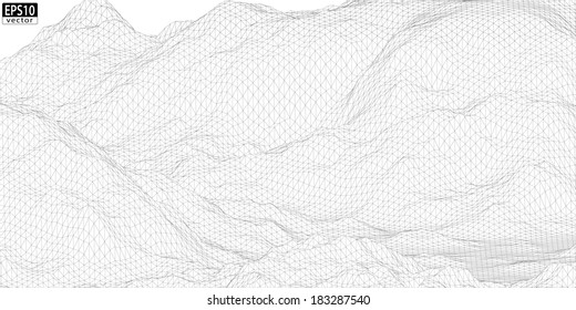 3D Wireframe Terrain (Wide) | EPS10 Vector