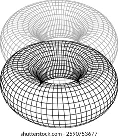 3D Wireframe Torus Geometry Abstract Futuristic Grid Design, Cyberpunk Design Elements