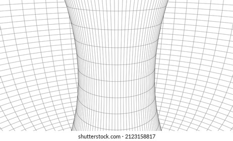 3d wireframe tunnel. Abstract background of lines. Tunnel through space. Optical illusion. 3D vector illustration.