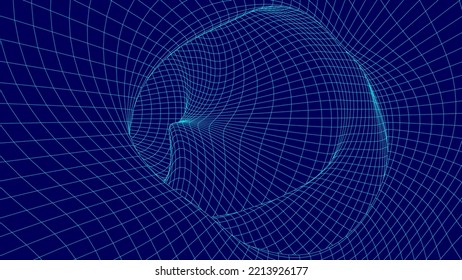 3d wireframe tunnel. Abstract background of lines. Tunnel through space. Optical illusion. 3D vector illustration.