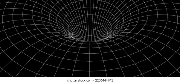 3d wireframe tunnel. Abstract background of lines. Tunnel through space. Optical illusion. 3D vector illustration.