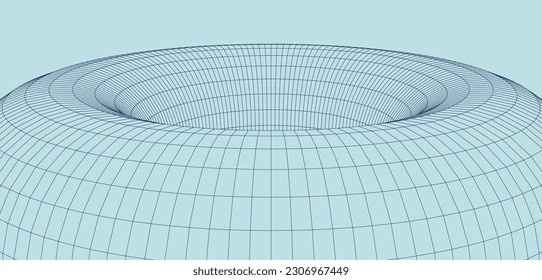 3d wireframe tunnel. Abstract background of lines. Tunnel through space. Optical illusion. 3D vector illustration.