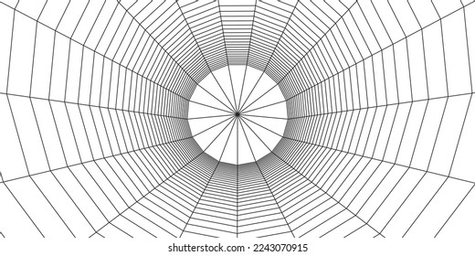 túnel de alambre 3D sobre fondo blanco. Cuadrícula de perspectiva abstracta. Ilustración vectorial.