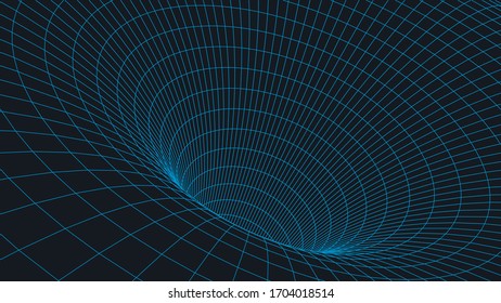 3D Wireframe tunnel. Perspective grid background. Vector illustration.