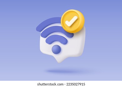 3d wireless connection icon and sharing network on laptop internet. Hotspot access point for digital wifi on laptop. Broadcasting area with 3d WiFi. 3d wireless icon rendering vector illustration