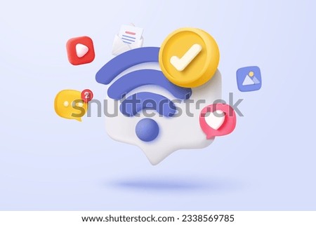 3d wireless connection icon and sharing network on internet. Hotspot access point for digital and online coverage. Broadcasting area with 3d WiFi. 3d wireless signal icon rendering vector illustration