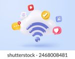 3d wireless connection and sharing network on internet. Hotspot access point for digital and online coverage. Broadcasting area with WiFi. 3d wireless signal icon rendering vector illustration
