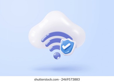3d wireless connection and sharing network on internet cloud. Hotspot access point for digital and online coverage. Broadcasting area with WiFi. 3d wireless signal icon rendering vector illustration