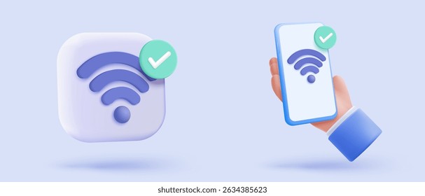 3d wireless connection and sharing network icon signs. Hotspot access point for join connectivity for private and public. Broadcasting with link WiFi. 3d spot signal icon vector render illustration