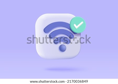 3d wireless connection and sharing network on internet. Hotspot access point 3d for digital and online coverage. Broadcasting area with WiFi. 3d wireless signal icon rendering vector illustration Foto d'archivio © 