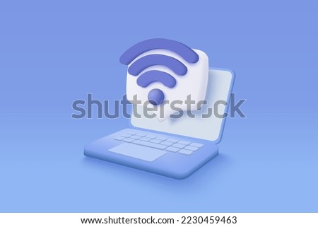 3d wireless connection and sharing network on internet. Hotspot access point for digital and online coverage. Broadcasting area with WiFi. 3d wireless signal icon rendering vector illustration