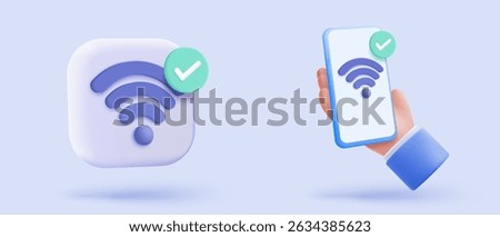 3d wireless connection and sharing network icon signs. Hotspot access point for join connectivity for private and public. Broadcasting with link WiFi. 3d spot signal icon vector render illustration