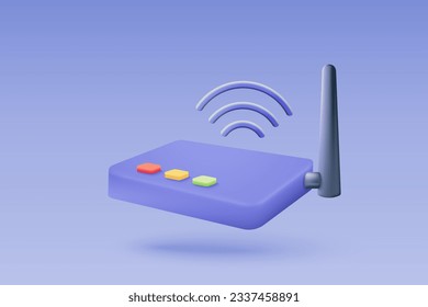 3d wireless router connection and sharing network on internet. Hotspot access point for digital and online coverage. Broadcasting area with WiFi. 3d wireless signal icon rendering vector illustration