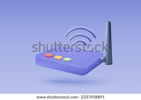 3d wireless router connection and sharing network on internet. Hotspot access point for digital and online coverage. Broadcasting area with WiFi. 3d wireless signal icon rendering vector illustration