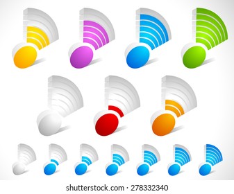 3d wireless signal strength indicators. Color coded and one-color versions.