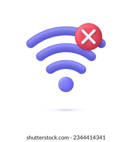 3D Wireless or Wifi illustration. Bad connection concept. Lost network Wifi. Error Internet. Broadcasting area with Wifi. Trendy and modern vector in 3d style