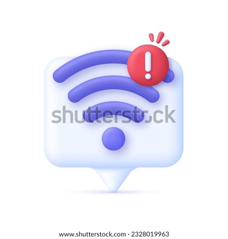 3D Wireless or Wifi illustration. Bad connection concept. Lost network Wifi. Error Internet. Broadcasting area with Wifi. Trendy and modern vector in 3d style.