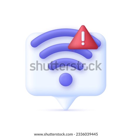 3D Wireless or Wifi illustration. Bad connection concept. Lost network Wifi. Error Internet. Broadcasting area with Wifi. Trendy and modern vector in 3d style.