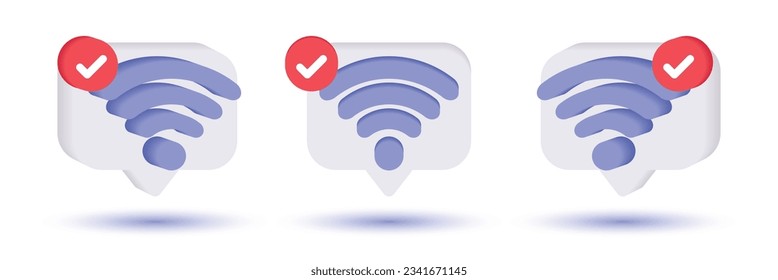 3D Wireless und Wifi-Illustration. Eine gute Verbindung mit dem Icon. Trendy und moderne Vektorgrafik im 3D-Stil.  Symbol für drahtlose Verbindungen eingestellt. Symbol für den Internetzugang-Verbindungsstatus Vektorgrafik