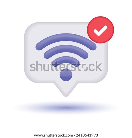 3D Wireless and Wifi illustration. Good connection with tick icon. Trendy and modern vector in 3d style.  Wireless icon symbol set. Internet Access Connection Status Icon. Vector illustration