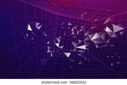 3D wirframe grid in dimension, futuristic backdrop, abstract technology background