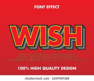 3d 'wish' red text effect with outline and shadow. for title, poster, banner, and t-shirt use font effect. premium vector