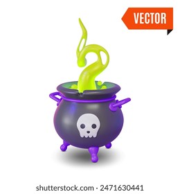 3d Witch Cauldron or Pot Halloween Concept Cartoon Design Style Isolated on a White Background. Vector illustration