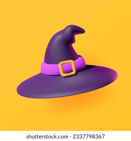 3d witch or wizard hat with belt, vector illustration isolated.