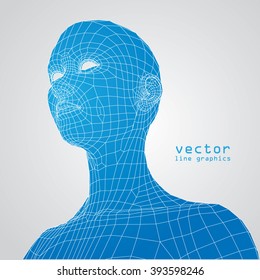 3D woman face anatomy study isolated on background