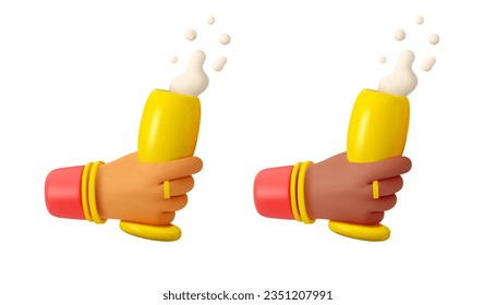 3d woman hand holding wine glass with champagne. Vector render illustration isolated on white background. Cartoon icon toast concept