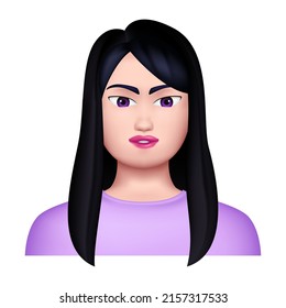 3D Woman Portrait. Colorful Graphic Avatar or Character. Vector illustration