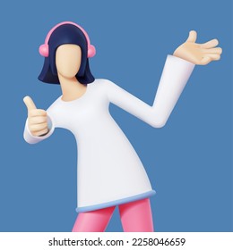 3D woman with thumb up gesture. showing something Cool girl.