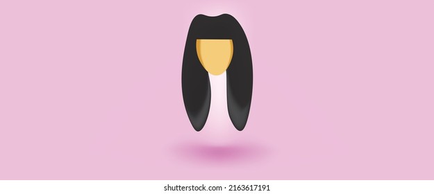 3d Women Head Icon With Pink Background Faceless Avatar In Long Black Hair And Brown Faces Icon Mother Ava Straight