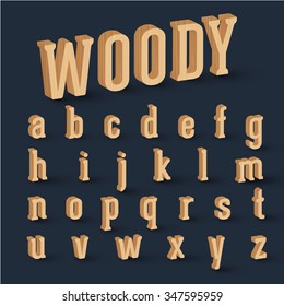 3D wood font set, vector