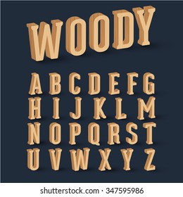 3D wood font set, vector