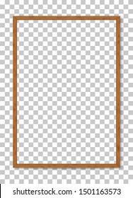 3D wood frame size A4. Picture frame design isolated on background. Realistic wooden rectangular natural frame with shadow. Background for presentations, restaurant menu, chalkboard school. Clipart 