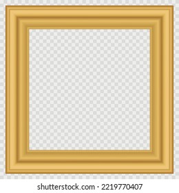 3D wood frame. Squared golden vintage textured wooden border. Vintage cover. Place for text. Vintage antique gold rectangular frames for paintings or photographs. Template vector illustration.