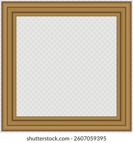 3D wood frame. Squared golden vintage textured wooden border. Vintage cover. Place for text. Vintage antique gold rectangular frames for paintings or photographs. Template vector illustration.