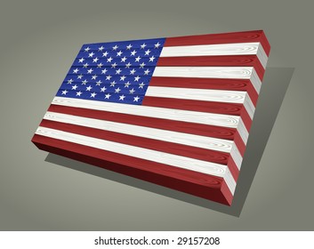 3D Wooden American Flag. Vector illustration