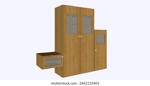 3d wooden cabinet on white background