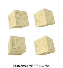 Cajas De Madera 3D En Varios Ángulos En Blanco. Vector EPS10