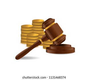 3D Wooden gavel. Judge, Law, Auction concept. illustration over a white background