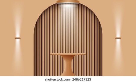 Fondo de podio de madera 3d con luz para la presentación de la exhibición del producto