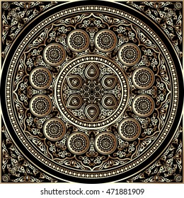 3d Patrón de ornamento redondo de madera - árabe, islámico, estilo oriental. Ilustración vectorial para tarjeta de felicitación, postal, invitación, póster, banner, etc. Elementos decorativos orientales