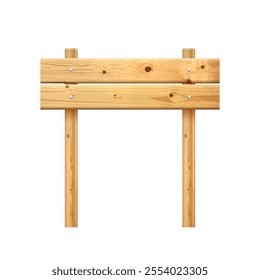 3d wooden signboard vector illustration. Realistic wood horizontal sign post. Blank pointer with wood texture. Game element.