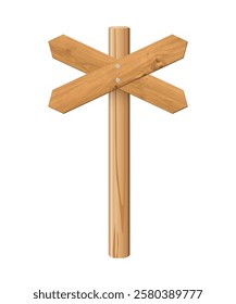 3d wooden signboard vector illustration. Realistic wood sign post. Blank arrow with wood texture, plywood road pointer. City guidance.