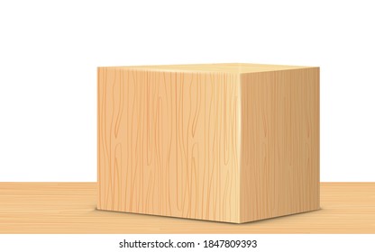3d wooden square box on the wooden table
