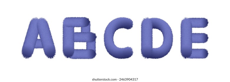 3D Woolly Font design isolated transparent background. Cute Hairy 3D vector Letters for web and social media design. Furry vector illustration.