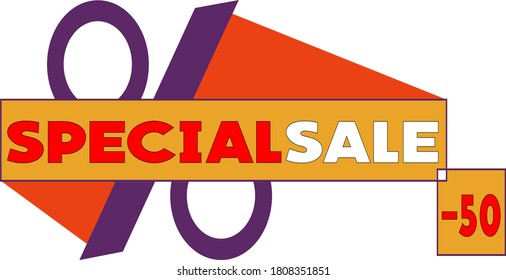 3d word 50 percent off on white isolated background