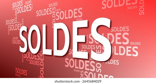 Nuvem de palavras 3D com as palavras francesas " Soldes " significa vendas